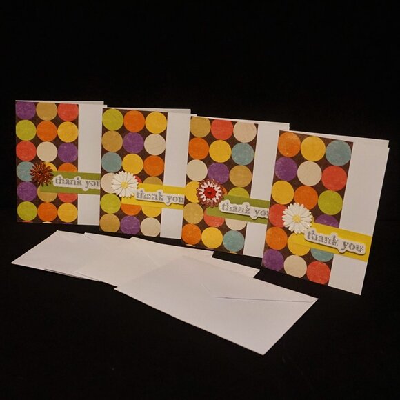 Set of 4 White Polka Dot Thank You Handmade Greeting Note Cards - Picture 1 of 4